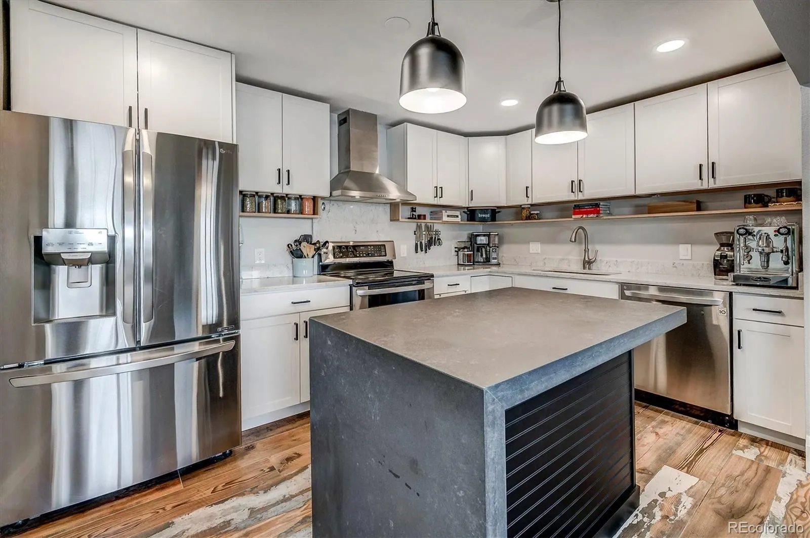 Kitchen with waterfall-edge island