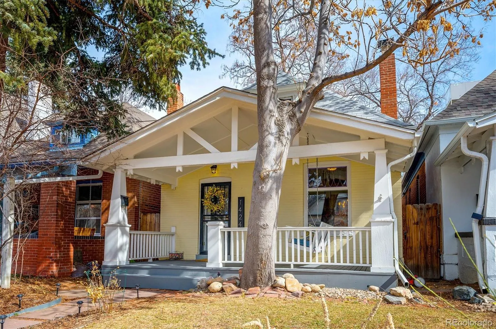 Front porch and swing of the Congress Park bungalow