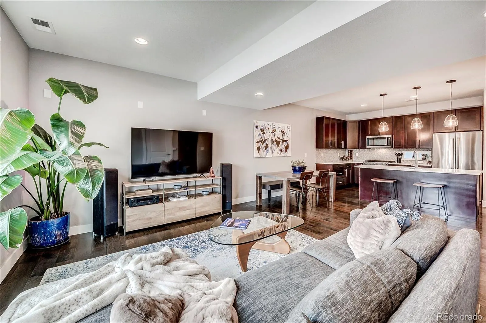 Open living room, kitchen and dining