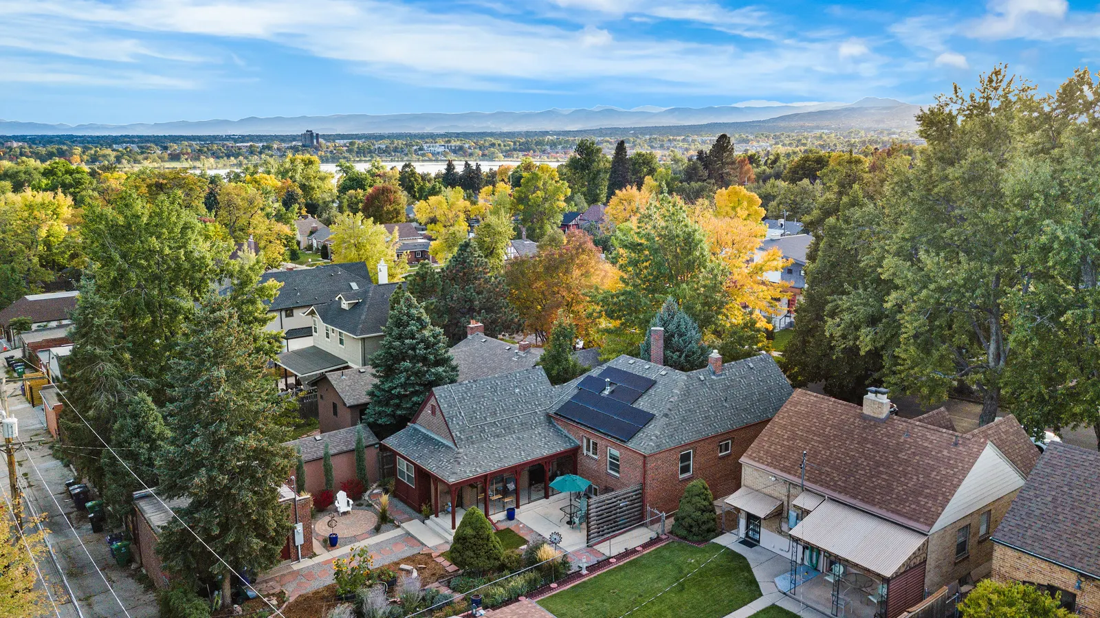 Aerial view of the block with mountains on the horizon