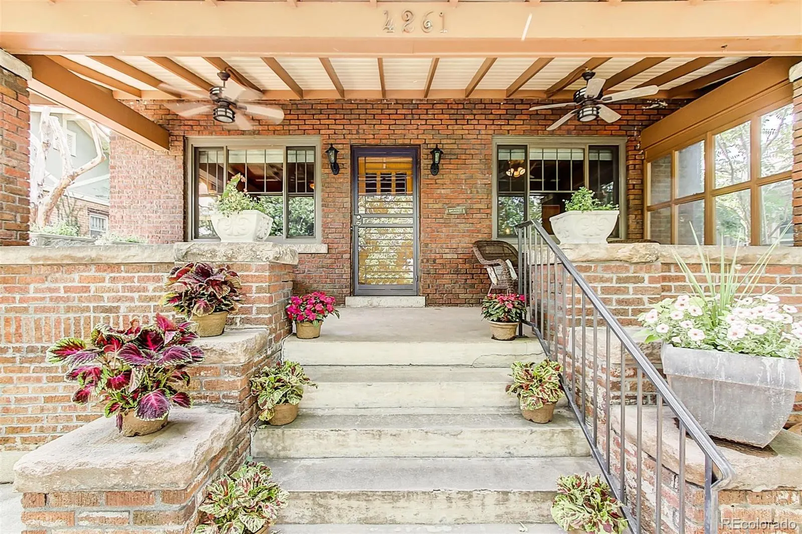 Brick front porch with plantings