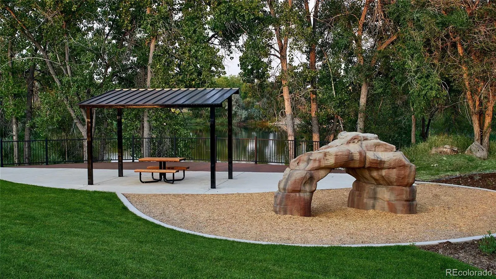 Picnic shelter and boulders in Clear Creek Valley Park